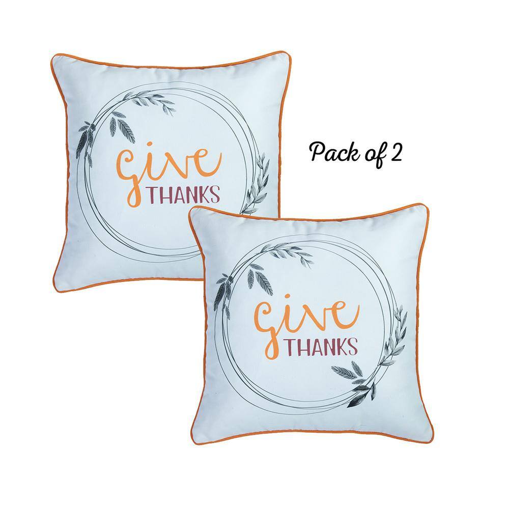 Thanksgiving White and Orange Polyester Pillow Covers, Set of 2