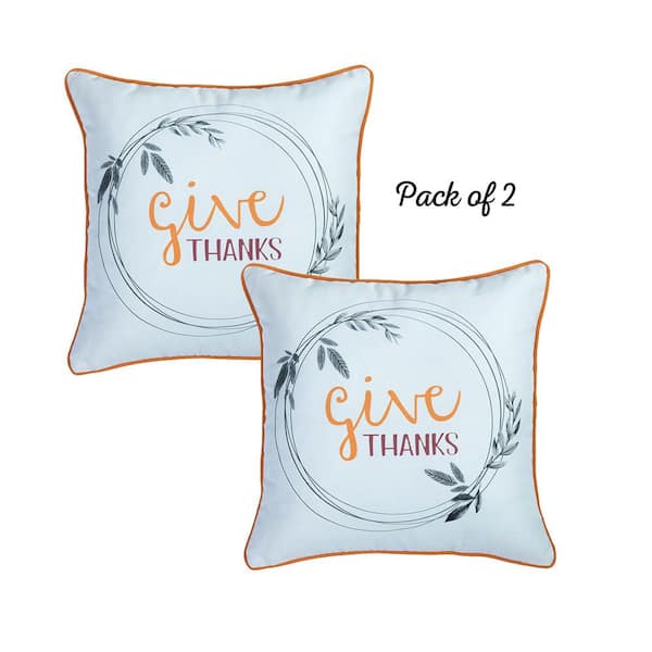 Mike & Co. New York Fall Season Decorative Throw Pillow Quote 18 in. x 18 in. White and Orange Square Thanksgiving for Couch Set of 4, White/ Orange