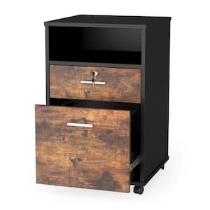 Atencio Brown Mobile File Cabinet with Lock 2-Drawer Wood Filing Cabinet for Letter Size