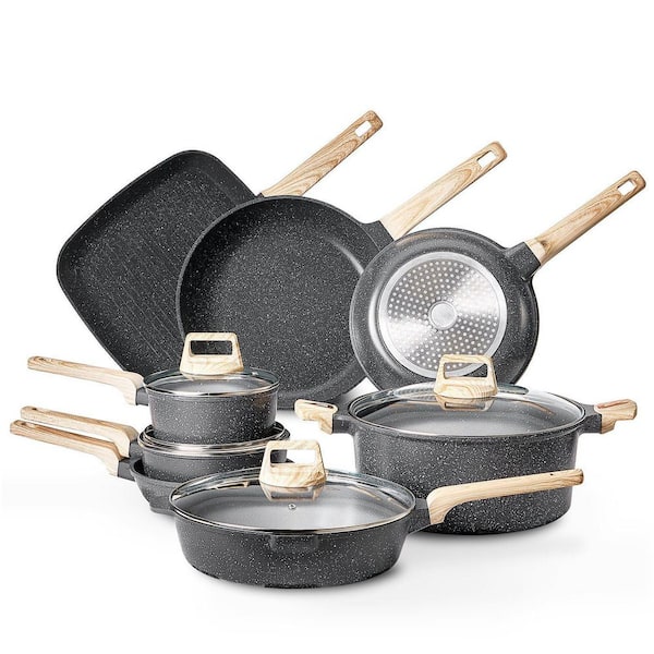 19-Piece Pots and Pans Set Granite ABS Nonstick Kitchen Cookware Induction Black