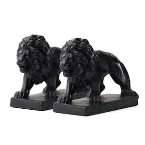 24.5 in. L MGO Black Walking Lion Garden Statue (Set of 2)
