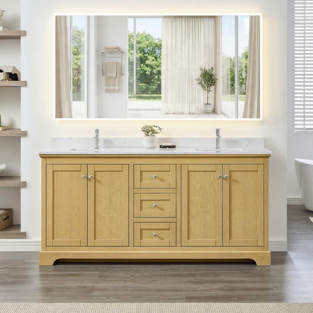 Avery 72 in. Double Freestanding Honey Oak Bath Vanity with Carrara Cultured Marble Top price history on PriceWatchPro