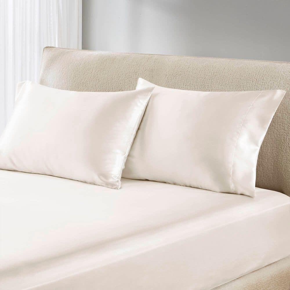Ivory Queen Satin Polyester 6-Piece Luxury Sheet Set
