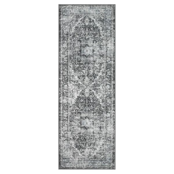 Garvee Gray 2 ft. x 6 ft. Medallion Pattern Short Pile Indoor Area Rug