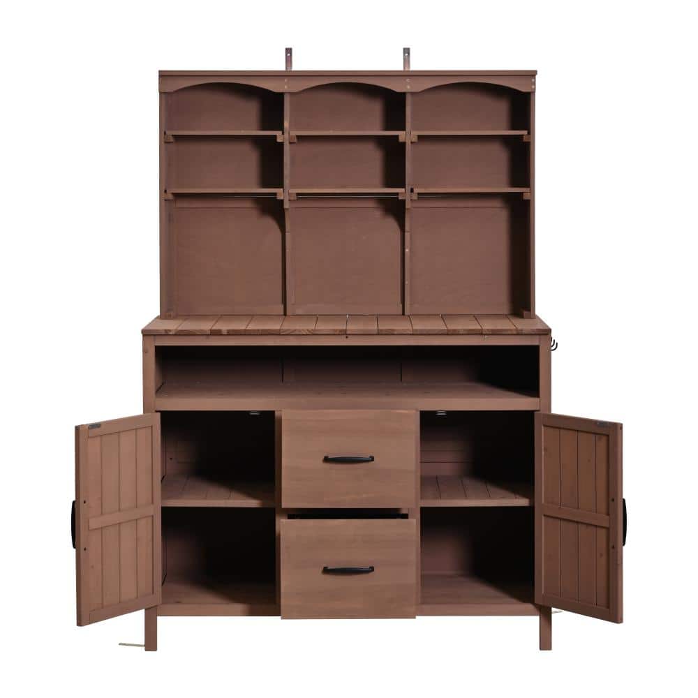45.3 in. W x 65 in. H Brown Outdoor Potting Bench Table with Hutch, Cabinets, Drawers & Hooks price history on PriceWatchPro