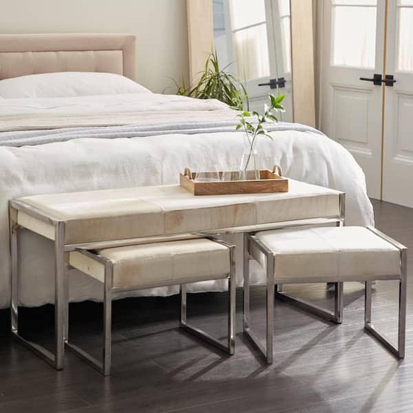Litton Lane White Glam Bench 21 in. x 48 in. x 18 in.