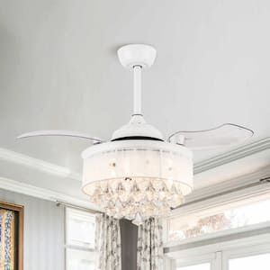 Broxburne 36 in. Indoor Modern Retractable White Crystal Ceiling Fan with Remote Control and Light Kit