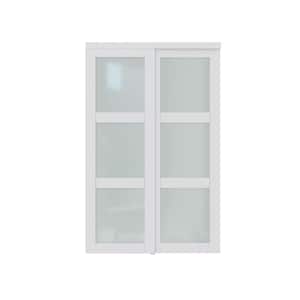 48 in. x 80 in. 3 Lites Frosted Glass MDF Closet Sliding Door with Hardware Kit