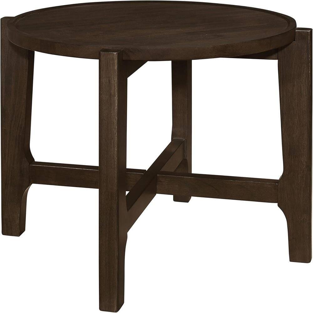 26.25 in. Brown Round Wood End Table, Sturdy Build End Side Table for Living Rooms