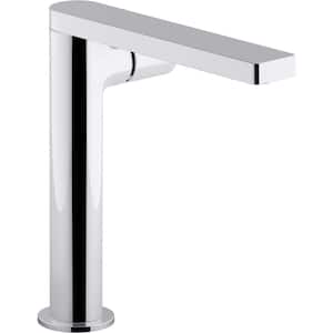 Composed Single-Hole Single-Handle Tall Vessel Bathroom Faucet with Cylindrical Handle and Drain in Polished Chrome