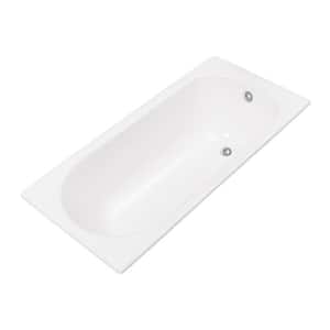 59 in. Cast Iron Rectangular Drop-in Bathtub in Glossy White with Polished Chrome External Drain and Tray