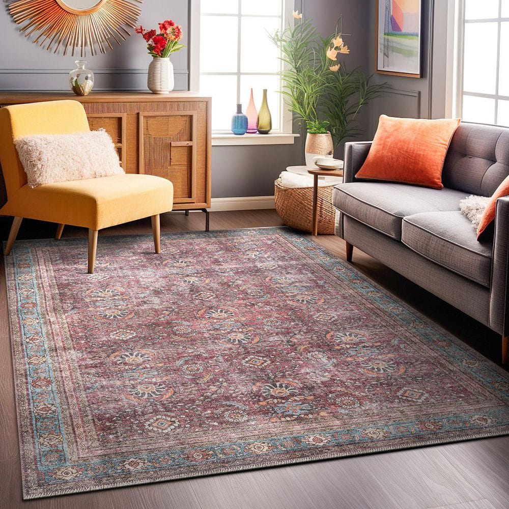 Distressed Vintage Bordered Machine Washable Multi 3 ft. 3 in. x 5 ft. Area Rug price history on PriceWatchPro