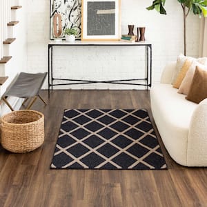 Basics Lewis Diamond Black 3 ft. 9 in. x 5 ft. 6 in. Transitional Tufted Geometric Lattice Polyester Rectangle Area Rug
