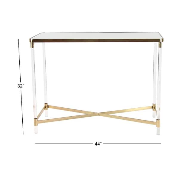 44 in. Gold Extra Large Rectangle Metal Console Table with Mirrored Top and Acrylic Legs