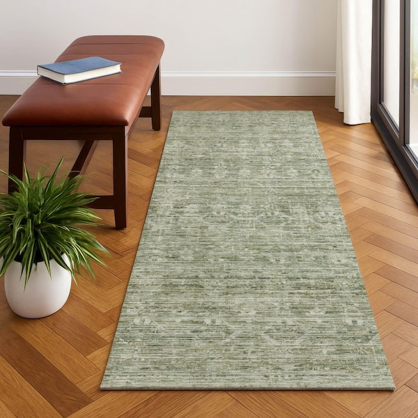 Mayfield Premium Machine Washable Abstract AMF1746 Sage 2 ft. 3 in. x 7 ft. 6 in. Runner Rug