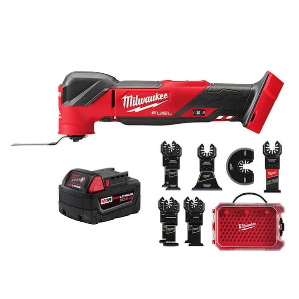 M18 FUEL 18V Brushless Oscillating Multi-Tool w/5.0Ah Battery & Multi-Tool Blade Kit (9-Pc)