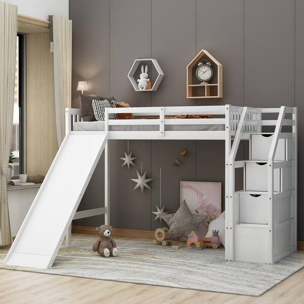 cabin bed with stairs and desk