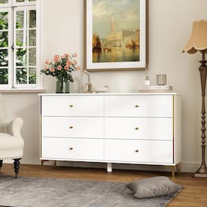 White 6-Drawer 29.3 in. Width, Wooden Bedside Chest of Drawers, Storage Cabinet, Make-up Dresser without Mirror