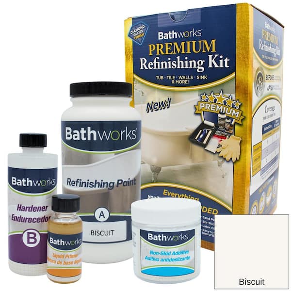 BATHWORKS 22 oz. DIY Bathtub Refinishing Kit with Slip Guard in Biscuit ...
