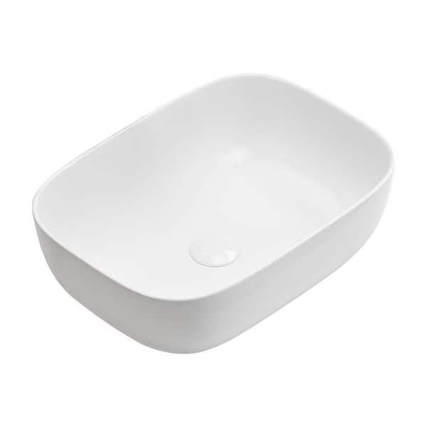 ART 16.2 in.L x 13.4 in.W x 5.7 in.H Bathroom Glossy White Ceramic Oval Rectangle Vessel Sink Art Basin(without Drainer)