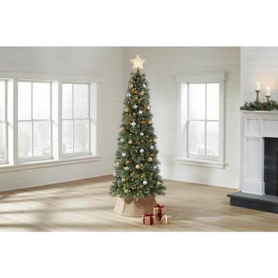 7 ft Sparkling Amelia Pine Slim LED Pre-Lit Artificial Christmas Tree with 300 Warm White Micro Fairy Lights