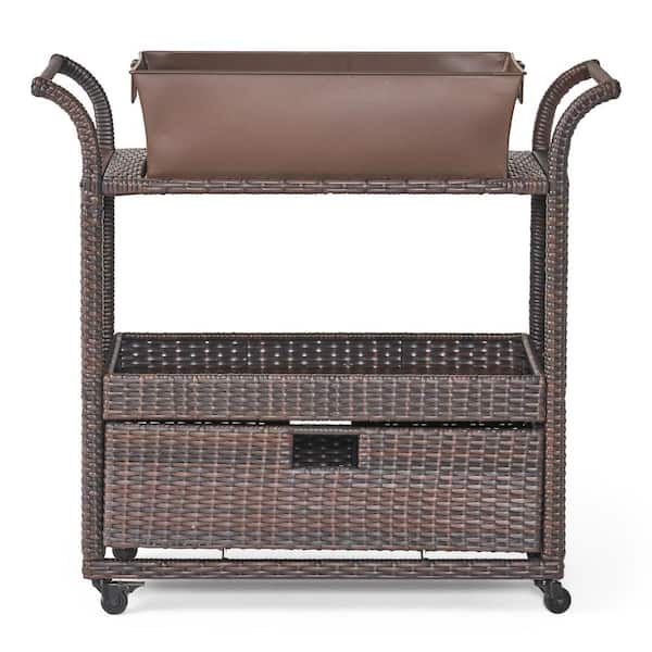 Gtnali Outdoor Resin Wicker Bar Serving Cart Ice Bucket Bin