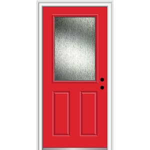 32 in. x 80 in. Left-Hand/Inswing Rain Glass Red Saffron Fiberglass Prehung Front Door on 4-9/16 in. Frame