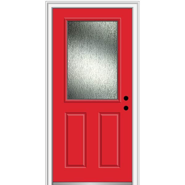 MMI Door 32 in. x 80 in. Left-Hand/Inswing Rain Glass Red Saffron Fiberglass Prehung Front Door on 4-9/16 in. Frame