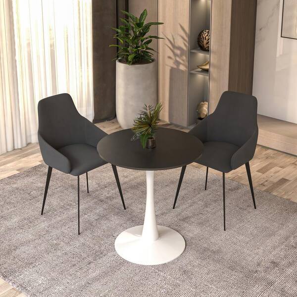 Leisuremod Round Dining Table 27 in. MDF Wood Tabletop with White Steel Pedestal Seats 4 Bristol Series in Black