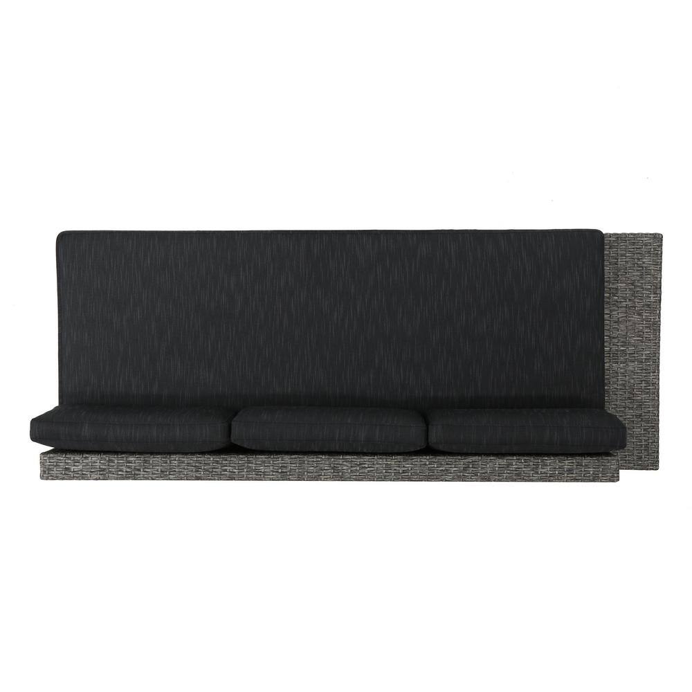 Esther Outdoor Black Wicker 3-Seater Sofa with Cushions