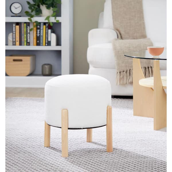 Lumisource Michelle Natural Wood and Cream Fabric Ottoman