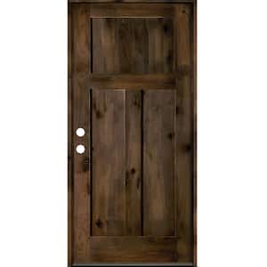 32 in. x 80 in. Rustic Knotty Alder 3 Panel Right-Hand/Inswing Black Stain Wood Prehung Front Door