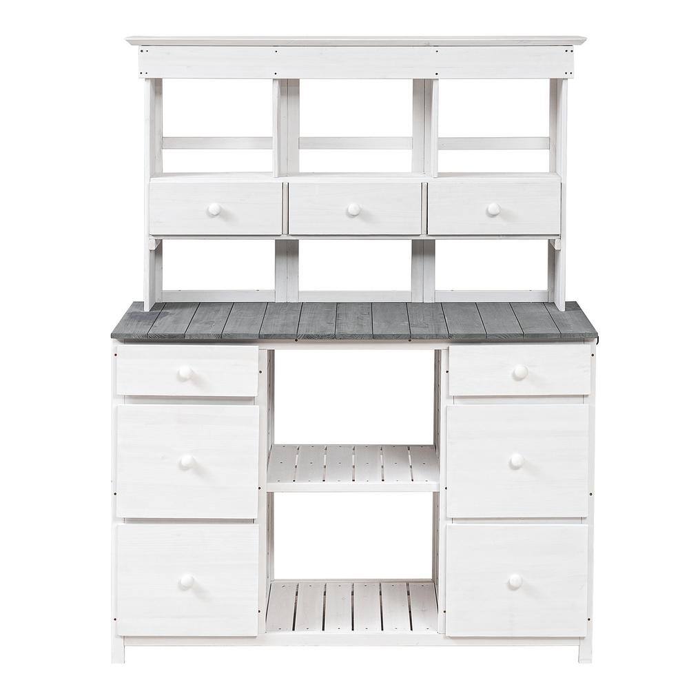 50.1 in. W x 65.7 in. H White and Gray Outdoor Potting Benches and Tables w
