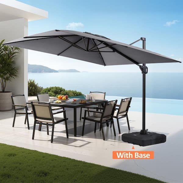 Pellebant 10 ft. x 10 ft. Large Outdoor Aluminum Cantilever 360° Rotation Patio Umbrella in Dark Gray with Umbrella Base