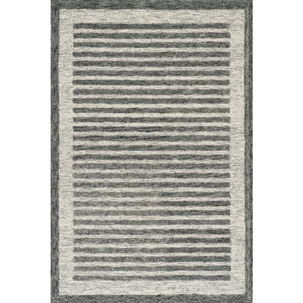 Carmeon Hamilton x Rugs Caly Modern Bordered Wool Grey 5 ft. x 8 ft. Indoor Area Rug