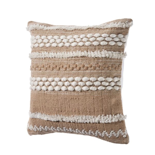 Handmade Neutral Beige Boho Woven Throw Pillow Case