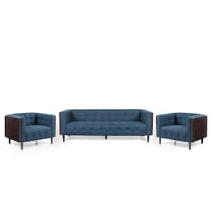 Penman 3-Piece Navy Blue and Brown Living Room Set