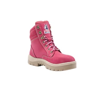 Women's Southern Cross 6 inch Lace Up Work Boots - Steel Toe - Pink Size 5(W)