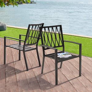 Black Stackable Metal Patio Outdoor Dining Chair (2-Pack)