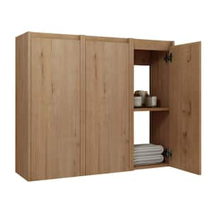 Modern 35.46 in. W x 9.8 in. D x 29.5 in. H Bathroom Storage Wall Cabinet in Imitative Oak