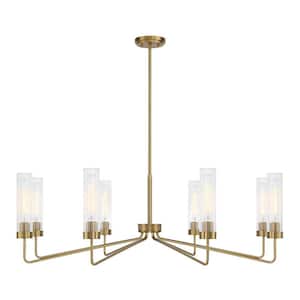 Baker 44 in. W x 14 in. H 8-Light Warm Brass Contemporary Chandelier with Clear Ribbed Glass Shades