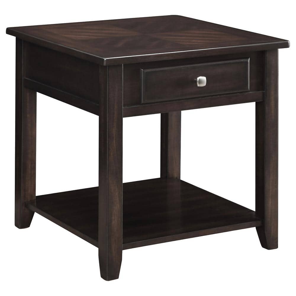 Walnut Square Wood End Table with Storage