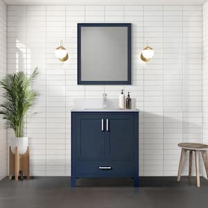 Jacques 30 in. W x 22 in. D Navy Blue Bath Vanity, Cultured Marble Top, and 28 in. Mirror