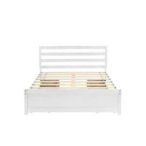 56 in. W Full Size White Storage Platform Bed Frame with 4-Drawers Solid Wood Platform Bed with Headboard and Slats