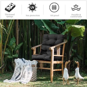 22 in. x 20 in. Indoor Outdoor Back Chair Cushion Tufted Pillow Patio Seating Pad in Black