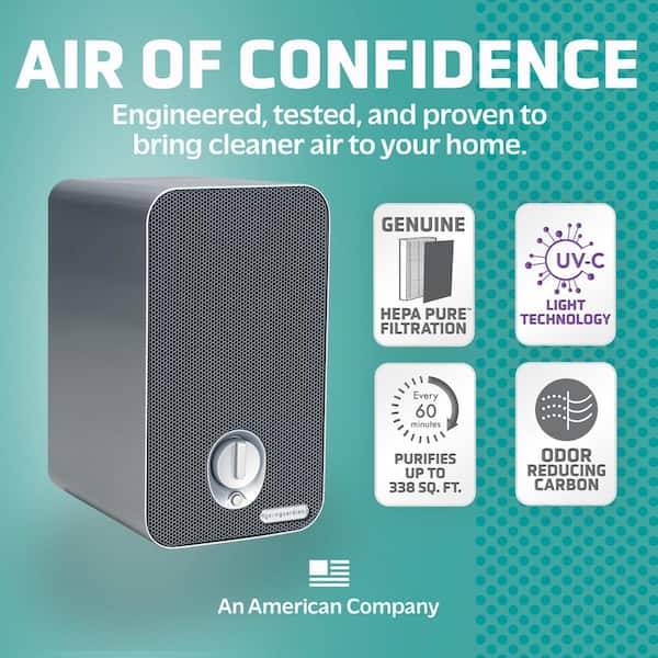 338 sq. ft. HEPA Filter Tabletop Air Purifier 11 in. in Silver for Home, UV-C, Wildfire Smoke, Dust, Odors, Allergens