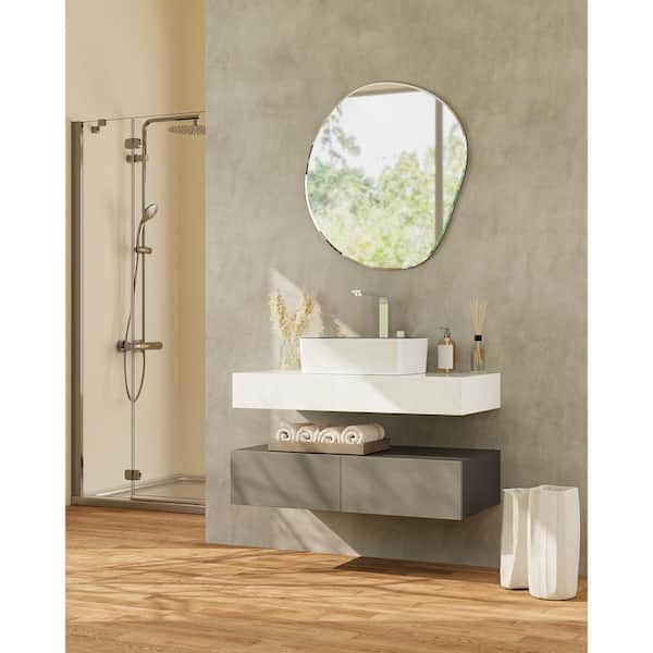 16 in. Ceramic Rectangular Vessel Bathroom Sink in White and Black Rim