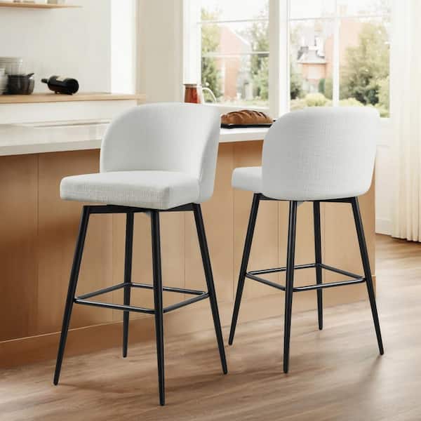 Spruce & Spring Cynthia 30 in. White High Back Metal Swivel Bar Stool with Fabric Seat (Set of 2)