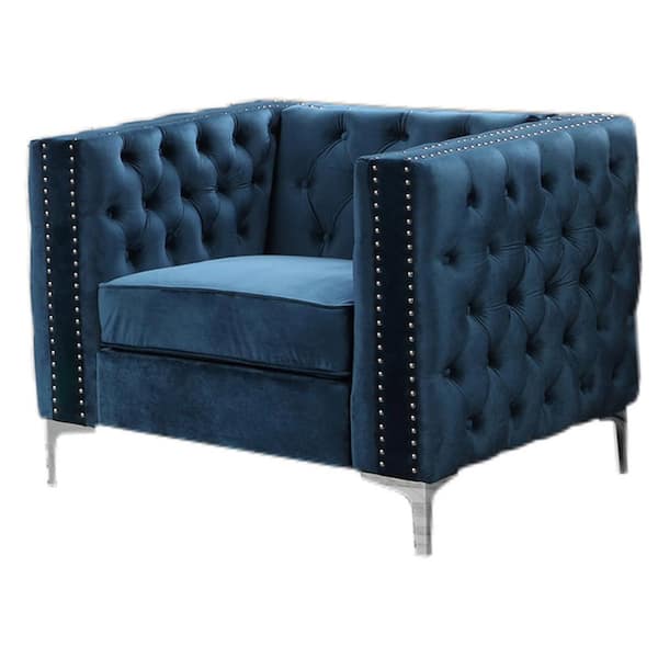 Best Master Furniture Fleming Navy Tufted Velvet Arm Chair