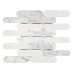 Oval Interlocking Mosaic Backsplash 12x11.5In. Honed White Carrara&Thassos Marble Floor and Wall Tile (9.6 Sq. Ft./Box)